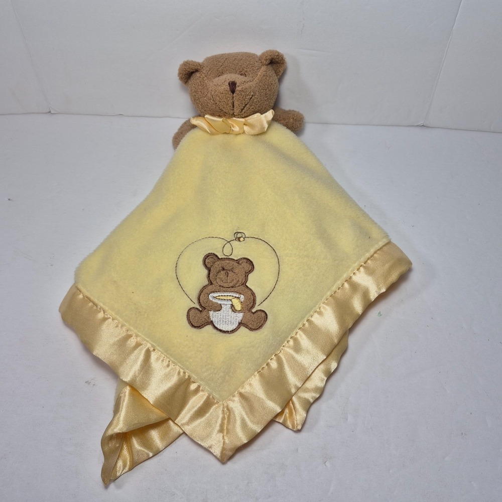 Blankets and Beyond Yellow Lovey Brown Bear with Honey Pot Security Blanket Nunu